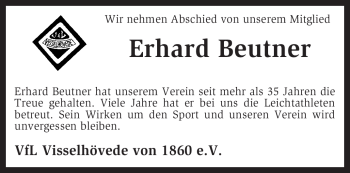 Traueranzeige von Erhard Beutner von KREISZEITUNG SYKE