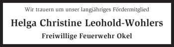 Traueranzeige von Helga Christine Leohold-Wohlers von KREISZEITUNG SYKE