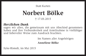 Traueranzeige von Norbert Bölke von KRZ