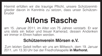 Traueranzeige von Alfons Rasche von KREISZEITUNG SYKE