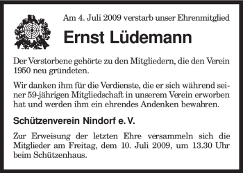 Traueranzeige von Ernst Lüdemann von KREISZEITUNG SYKE