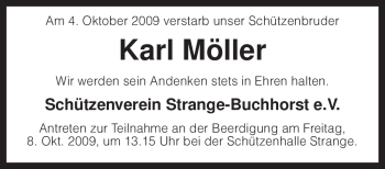 Traueranzeige von Karl Möller von KREISZEITUNG SYKE