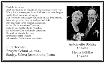 Traueranzeige von Antoinette Böhlke von KREISZEITUNG SYKE