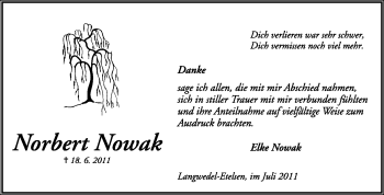 Traueranzeige von Norbert Nowak von KREISZEITUNG SYKE