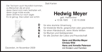 Traueranzeige von Hedwig Meyer von KREISZEITUNG SYKE