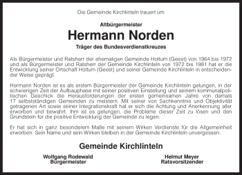 Traueranzeige von Hermann Norden von KREISZEITUNG SYKE