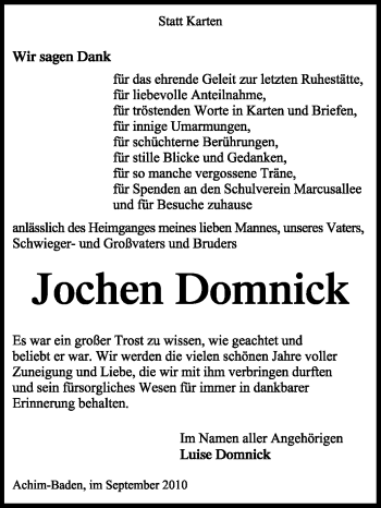Traueranzeige von Jochen Domnick von KREISZEITUNG SYKE