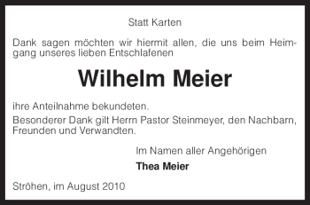 Traueranzeige von Wilhelm Meier von KREISZEITUNG SYKE