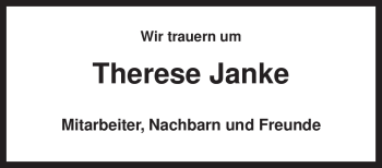 Traueranzeige von Therese Janke von KREISZEITUNG SYKE