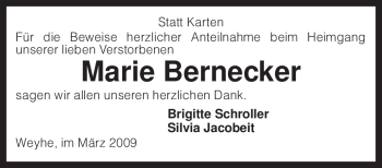 Traueranzeige von Marie Bernecker von KREISZEITUNG SYKE