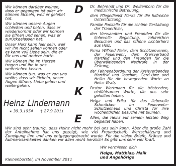 Traueranzeige von Heinz Lindemann von KREISZEITUNG SYKE