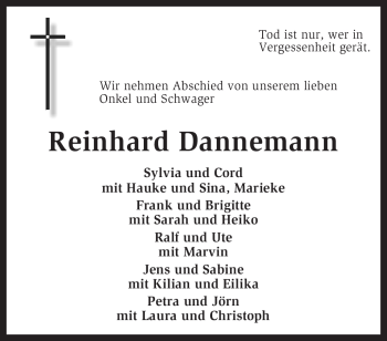 Traueranzeige von Reinhard Dannemann von KREISZEITUNG SYKE