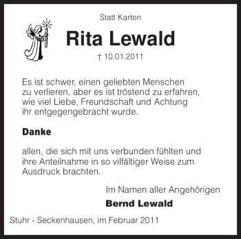 Traueranzeige von Rita Lewald von KREISZEITUNG SYKE