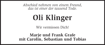 Traueranzeige von Oliver Klinger von KRZ