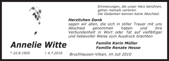 Traueranzeige von Annelie Witte von KREISZEITUNG SYKE