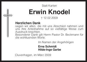 Traueranzeige von Erwin Knodel von KREISZEITUNG SYKE