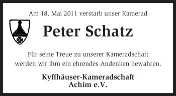 Traueranzeige von Peter Schatz von KREISZEITUNG SYKE