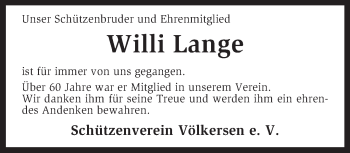 Traueranzeige von Willi Lange von KRZ