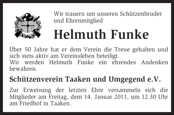 Traueranzeige von Helmuth Funke von KREISZEITUNG SYKE