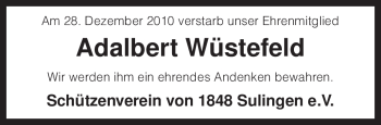 Traueranzeige von Adalbert Wüstefeld von KREISZEITUNG SYKE