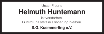 Traueranzeige von Helmuth Huntemann von KREISZEITUNG SYKE