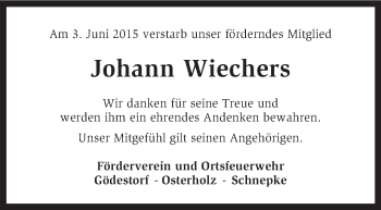 Traueranzeige von Johann Wiechers von KRZ