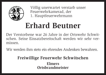 Traueranzeige von Erhard Beutner von KREISZEITUNG SYKE