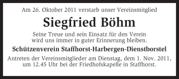 Traueranzeige von Siegfried Böhm von KREISZEITUNG SYKE