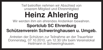 Traueranzeige von Heinz Ahlering von KREISZEITUNG SYKE