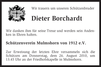 Traueranzeige von Dieter Borchardt von KREISZEITUNG SYKE