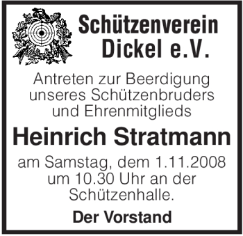 Traueranzeige von Heinrich Stratmann von KREISZEITUNG SYKE