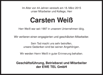 Traueranzeige von Carsten Weiß von KRZ