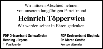 Traueranzeige von Heinrich Töpperwien von KRZ