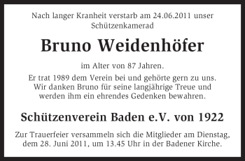 Traueranzeige von Bruno Weidenhöfer von KREISZEITUNG SYKE