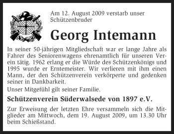 Traueranzeige von Georg Intemann von KREISZEITUNG SYKE