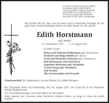 Traueranzeige von Edith Horstmann von KREISZEITUNG SYKE