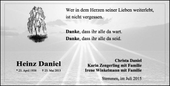 Traueranzeige von Heinz Daniel von KRZ