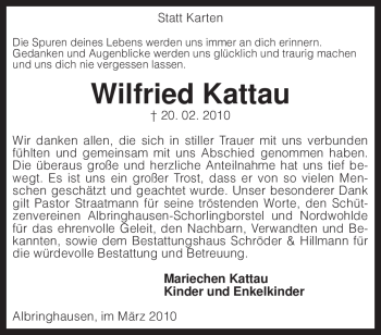 Traueranzeige von Wilfried Kattau von KREISZEITUNG SYKE