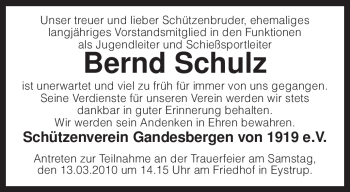 Traueranzeige von Bernd Schulz von KREISZEITUNG SYKE