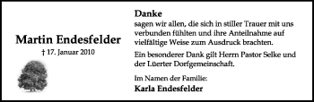 Traueranzeige von Martin Endesfelder von KREISZEITUNG SYKE