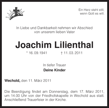 Traueranzeige von Joachim Lilienthal von KREISZEITUNG SYKE