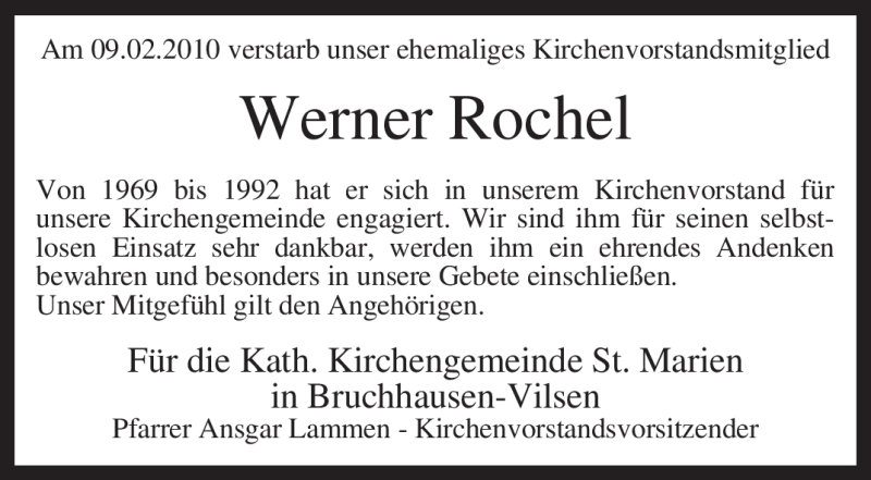 Traueranzeige für Werner Rochel vom 11.02.2010 aus KREISZEITUNG SYKE