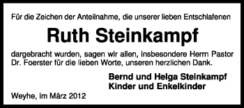 Traueranzeige von Ruth Steimkampf von KREISZEITUNG SYKE