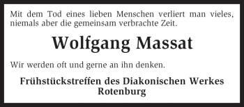 Traueranzeige von Wolfgang Massat von KREISZEITUNG SYKE