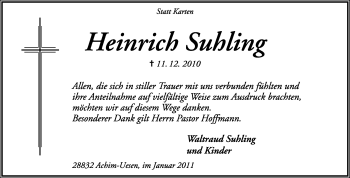 Traueranzeige von Heinrich Suhling von KRZ