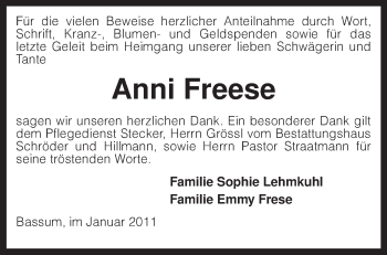 Traueranzeige von Anni Freese von KRZ