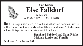 Traueranzeige von Else Falldorf von KRZ