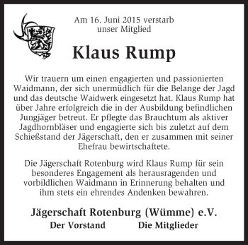 Traueranzeige von Klaus Rump von KRZ