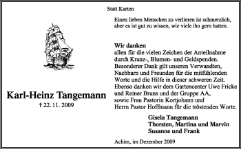 Traueranzeige von Karl-Heinz Tangemann von KREISZEITUNG SYKE