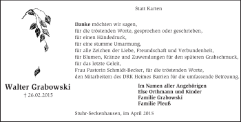 Traueranzeige von Walter Grabowski von KRZ